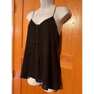 Express Black Chiffon Pintuck Button Front Women's Cami Tank Top Size Small